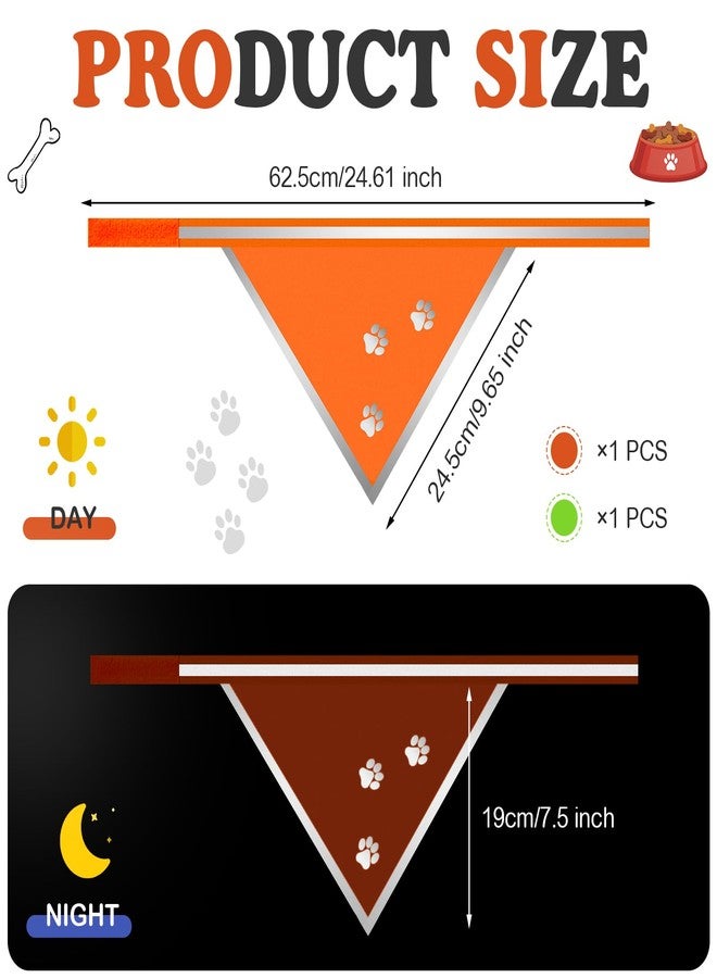 SilTriangle 2 Pcs Reflective Dog Bandana High Visibility Neon Orange Green Dog Reflective Scarf Bibs Scarf Safety Accessories for Camping Night Walking Off Leash Exploration - Image 3